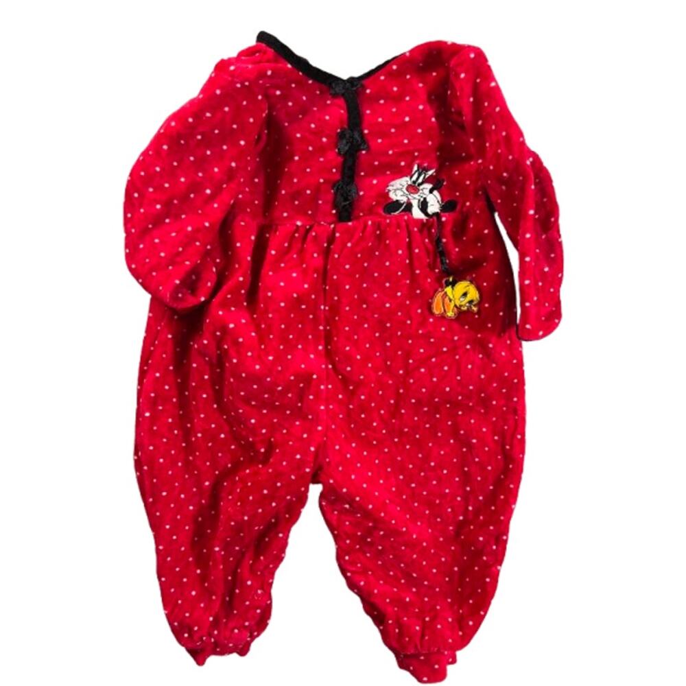 Vintage 90s Looney Tunes Warner Bros Red Sylvester and Tweety baby romper 18M